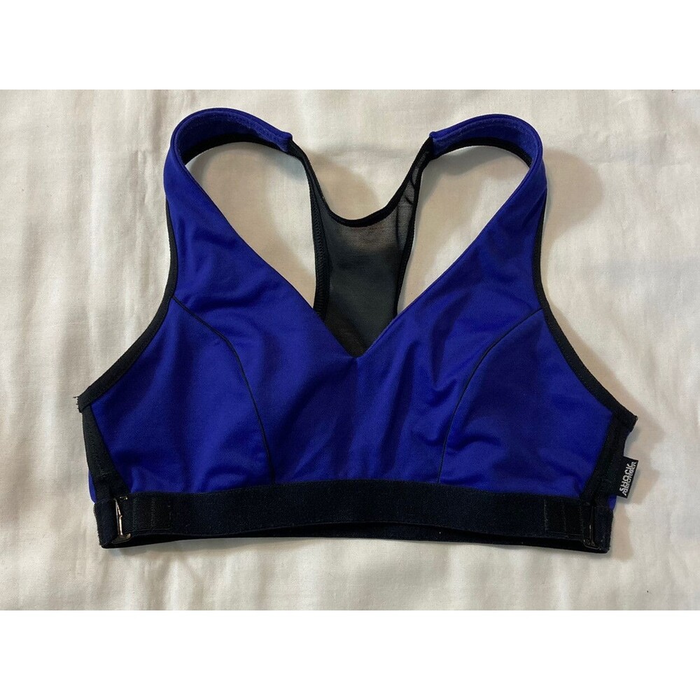 Sports Bra Purple Black  Sz 34B Meshed Keyhole Back Unpadded Shock Absorber